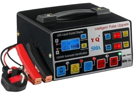 500A Heavy Duty Automatic Car Battery Charger 12V/24V, 12A Smart Pulse Repair Trickle Maintainer with LCD Display, Multi-Mode for Lead-Acid, AGM, Gel & EFB Batteries