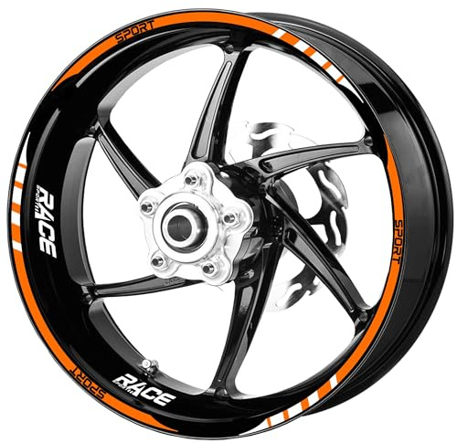 Decalart Kit 22 Adesivi Cerchi ruotE Moto filetto e interno cerchione SPORT frecce design Universali per ruote da 16 17 18 Pollici fasce strisce L252 (Arancione)