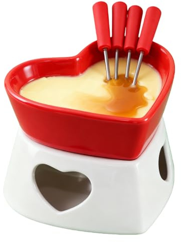 Générique da fonduta, fornello a Forma di Cuore, da fonduta al Cioccolato con 4 forchette Incluse, per Marshmallow e Burro, Dessert, la Cena, Il Matrimonio