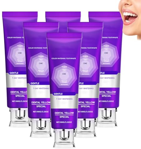 Whitening Toothpaste 100g - FäRgkorrigerande Lila TandkräM FöR Gula TäNder, Lila TandkräMsgel Med FläCkborttagning, Ljusare TandkräM, Frisk AndedräKt FöR Daglig MunvåRd (6 PCS)