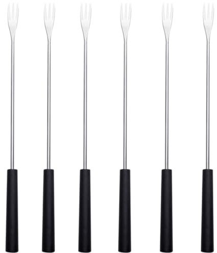 BATHVEVE 6 Stück Edelstahl Fonduegabeln mit Langem Griff für Obst und Käse Fondue Feine Verarbeitung Schwarz zum Dekorieren und Soaken von Speisen
