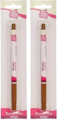 FunCakes Food Pen Brun: Stylo Alimentaire pour Décoration de Gâteaux, Pâtisseries et Desserts, Pointe Flexible pour Lignes Épaisses et Fines, Idéal pour Personnaliser, Certifié Halal (Lot de 2)