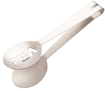 Tepåse presstång rostfritt stål tepåse klämklämma rund tepåse tänger silklämma sked för att greppa tepåsar issockerbitar, tetillbehör för teälskare (silver)