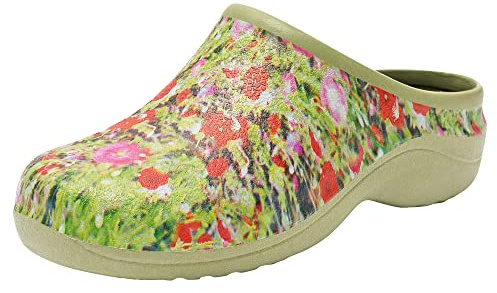 Backdoorshoes Garden Clogs for Women - Lightweight Easy Slip On Garden Shoes for Women Waterproof for Gardening & Errands with Arch Support, Removable & Washable Insoles, Size 8, Poppy