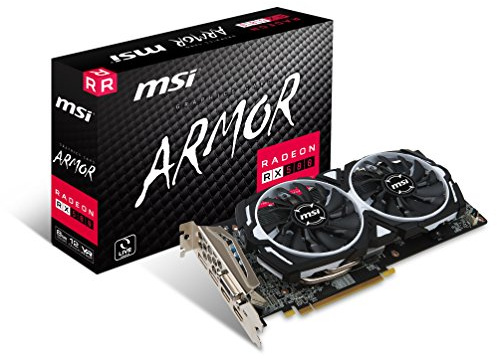 MSI RADEON RX 580 ARMOR 8G OC Graphics Card '8GB GDDR5, 1366Hz, AMD Polaris 20 XTX GPU, 2x DisplayPort, 2x HDMI, DVI-D, Dual Fan Cooling System'