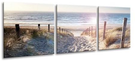 artissimo Glasbilder 3 teilig je 50x50 cm Strand und Meer Dünenpfad AG4020A – Glasbild Set modern, mehrteilig, XXL Wandbilder, Wanddeko Bild beige blau maritim