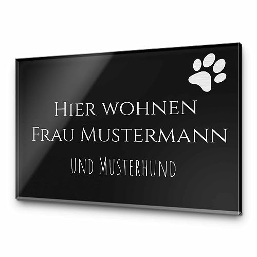 Modernes Klingelschild mit individueller Gravur von Familiennamen und Motiven - Witterungsbeständiges Acrylglas in Schwarz oder Anthrazit | viele verschiedene Größen ab 8x3,5 cm
