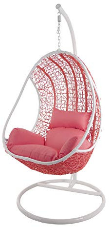 Swing Chair Hängesessel Hängestuhl Polyrattan Schwebesitz Loungesessel (rosa_Frizzy/rosa)