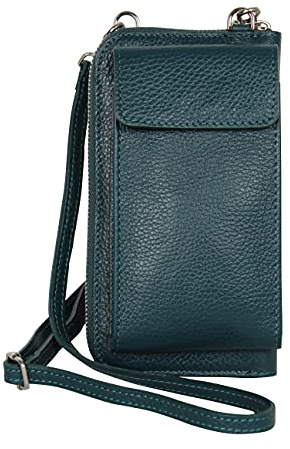 AMBRA Moda GLX21 - multifunktionale Damen Handytasche, Umhängetasche, Geldbörse aus echtem Leder, geeignet für Handys bis 6,5 Zoll (Petrol)