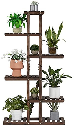 Yaheetech 6 Etagen Blumenständer, Blumenregal aus Massivholz, Pflanzenregal, Platzsparend & Multifunktional Blumenbank für Balkon/Terrasse/Garten
