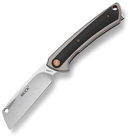 Buck Knives 263 HiLine Folding EDC Knife, 3.22” Pocket Knife Cleaver Blade, Aluminum Handle, D2 Steel Cleaver Folding Blade, Gray/Black, 3.88 oz