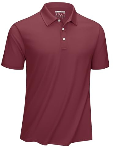 KEFITEVD Pikétröjor för män andas snabbtorkande polyester sommar golf ledig arbetströja med knapp, Vinrött, XXL