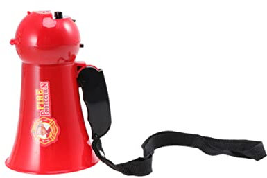 Amosfun Kleiner Feuerwehr Spielzeug mit Sirenenton Lautstärkeregler und Schultergurt Robustes Material für Kinder Cosplay und Rollenspiele Halloween Party Tragbares Megafon