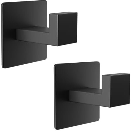 YUET Towel Hooks for Clothes Closet Sponges Robe Hook Self Adhesive (No Drilling), Coat Hook for Bathroom Kitchen Hotel Garage 304 Stainless Steel Door Hanger Wall Mounted 2 Pack (Black)
