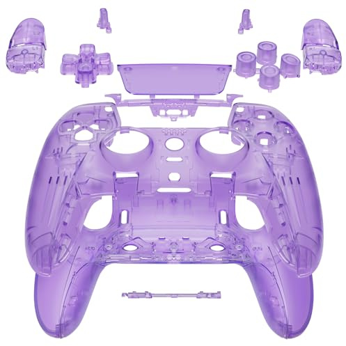 eXtremeRate Full Set Shell with Buttons Touchpad Compatible with ps5 Edge Controller, Clear Atomic Purple Replacement Decorative Trim Shell Front Back Plates Compatible with ps5 Edge Controller