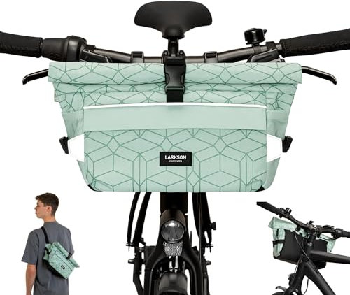 LARKSON Lenkertasche Fahrrad Grün - Lasse - 2 in 1 Fahrradtasche & Umhängetasche - Bikepacking Tasche für Lenker Vorne mit Reflektion - Wasserabweisend