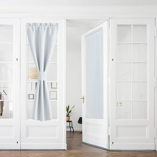 Pony Dance Fransk dörrgardin ogenomskinlig gardin 2 set B 60 x H 240 cm fönstergardin balkongdörr termisk gardin med gardinstång dörr gardin ogenomskinlig, grå-vit