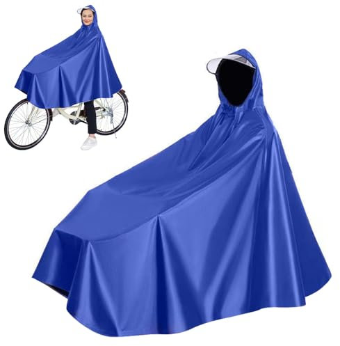 CAREDGO Regenponcho Fahrrad, Regencape Raincoat Herren Regenmantel Damen Regenjacke Lang Fahrrad Rain Poncho Wiederverwendbar Fahrradponcho Wasserdicht aus Oxford-Stoff, 128cm *110cm *141cm, Blau