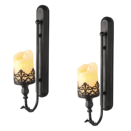 2 Stück Kerzenhalter Wand Wandkerzenhalter Schwarz Metall Wandhalterung Kerzenständer Deko für Kerzen Wanddeko