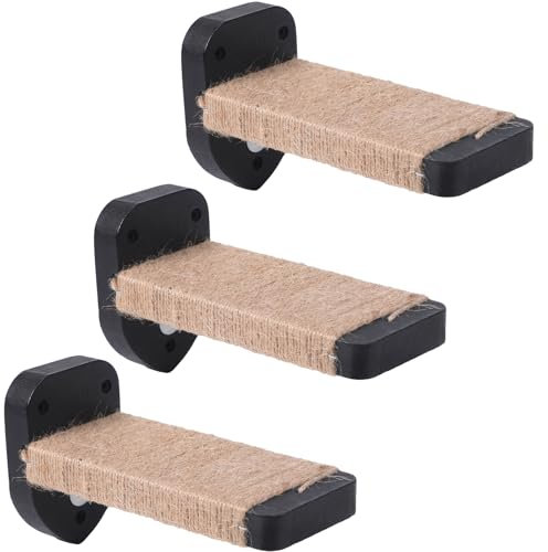 COOLEX 3-in-1 Katzenwandtreppe - Kletterwand Möbel & Regale mit Hanfseil, Massivholz Katzenleiter (Standard-Schwarz)