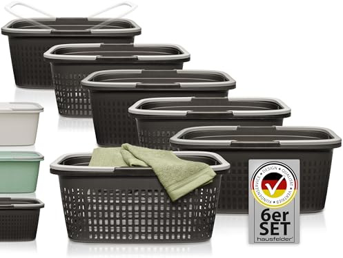 Hausfelder Wäschekorb Set stapelbar, 6er Set, 58x37x25cm | 6er Set, 58x37x25cm, für Bad & Kinderzimmer, stapelbar, mit Henkel, Wäschekorb, Wäschewanne, Sortierbox, Deckel