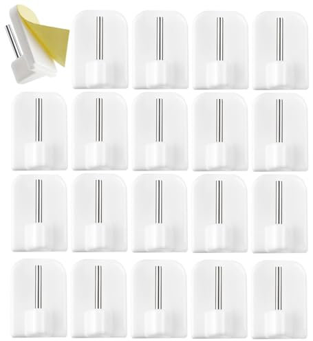 20PCS Self-Adhesive Hooks Net Curtain Hooks Stick on Net Curtain Rod for Curtains Pole Support Plastic Sticky Hook for Rods Key Door Back Hook for Bathroom Bedroom Kitche