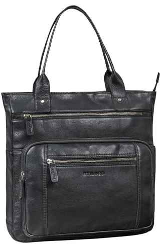 STILORD Bonnie Große Handtasche Damen Leder-Shopper mit vielen Fächern Laptop bis 15,6 Zoll Stylishe Umhängetasche für City Uni Büro Tote Bag Henkeltasche Echtleder Farbe:schwarz