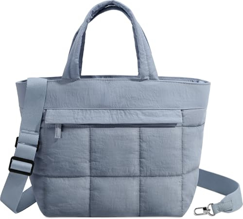 VASCHY Tote Bag Mujer Acolchada Pequeña, 28 x 15 x 27 cm, con Múltiples Bolsillos y Correa Desmontable, para Shopper Diario y Universidad, Azul
