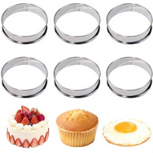 CLKE Crumpet Rings for Pancakes, Crumpets, English Muffins, Non Stick Cooking Rings & Egg Shaper, Stainless Steel English Muffin Cooking Cake Rings(6 pcs)