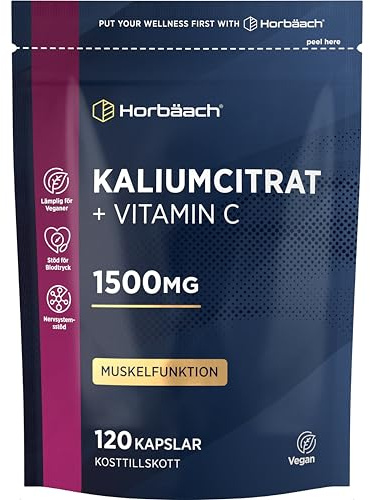 Citrate de Potassium avec Vitamine C 1500mg | Haut Dosage | Complément de Potassium | 120 Comprimés Végans | Horbaach