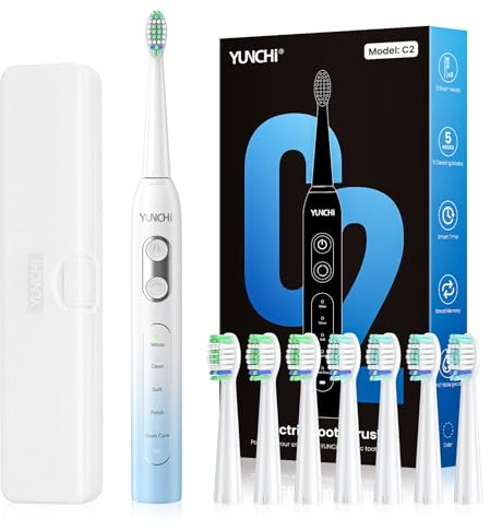 YUNCHI C2 Cepillo de dientes eléctrico con 40000 VPM, cepillo de dientes sónico para adultos, carga USB-C, 55 días de duración de la batería, 5 modos de limpieza, temporizador de 2 minutos, 8