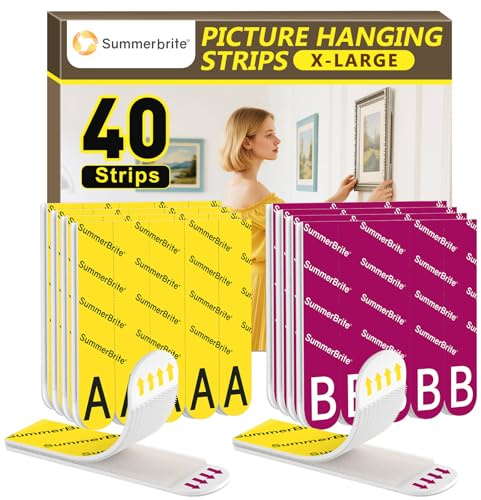 Summerbrite Picture Hanging Strips Heavy Duty 20 Pairs(40 Strips,XL),Damage Free Hanging Adhesive Strips,Mounting Tapes Removable,No Nails for Picture Photo Frames Hanger