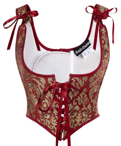 SCARLET DARKNESS Corset Bustier Femme Médiéval Pirate, Jacquard Sous Poitrine à Lacets