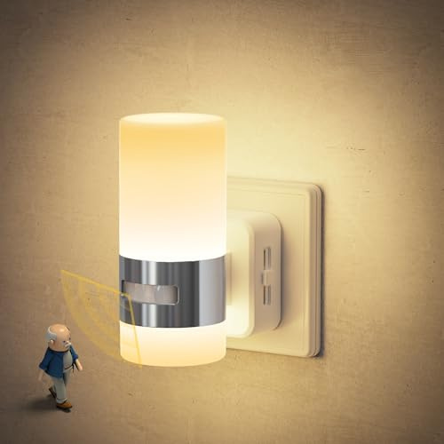 JandCase Luce notturna con sensore di movimento, dimmerabile, 0-100 lm, 3 modalità (auto/on/off), luce notturna per bambini, luce bianca calda, luce con sensore di movimento, per camera da letto