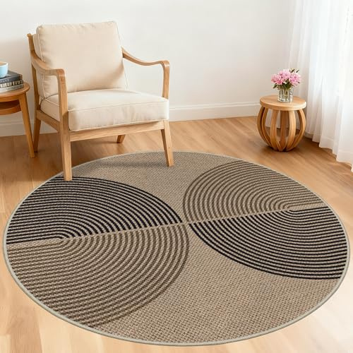 Capslpad matta vardagsrum rund 120 x 120 cm jute utseende köksmatta naturligt rund tvättbar halkfri matta för vardagsrum, sovrum, kontorsområde, svart brun