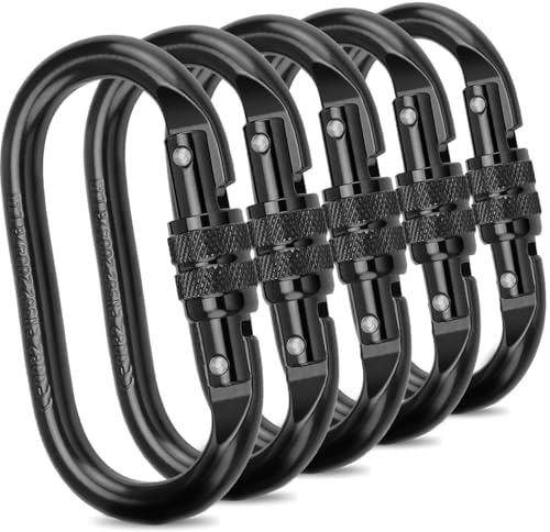ASelected ASelected - Lot de 5 mousquetons d'escalade - M10 - 20 KN (2000 kg) - Charge lourde - Avec fermeture à vis - Pour hamac, sac à dos - Luftyoga