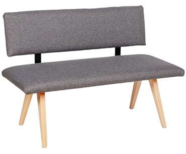 kundler home Sitzbank aus Holz mit Lehne und Polster 125x84x51 cm, Esszimmerbank Massivholz, Eckbank Echtholz für Küche, Büro, Wartezimmer und Rezeption, einfacher Aufbau (Grau)