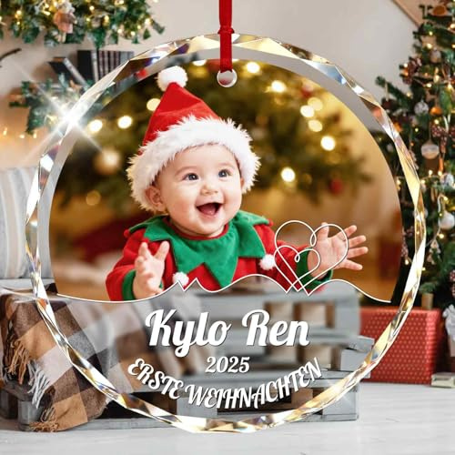 Personalisierte Weihnachtskugeln Mit Foto Text 2025,Weihnachtskugel Christbaumkugel Personalisiert FüR Familie,Freunde,Partner Und Babys,AnhäNger Aus Kristallglas (Baby 2)