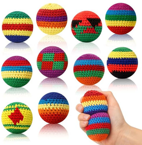 Leyndo 10 Pcs Footbag Colorful Knitted Juggling Footbags, Rainbow | Knitted Juggling Balls Crochet Footbags Set for Kids & Adults, Indoor Outdoor Game Toys for Party Activities, Family Fun
