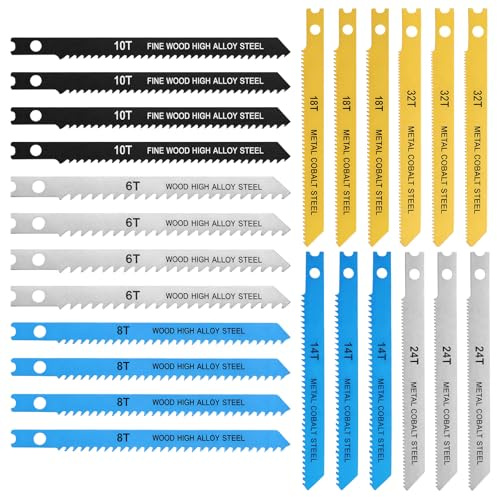 24 stycken sticksågsblad, kolstål T-skaft sticksågblad vassa sågblad sticksåg för trä metall och plast, 6t 8t 10t 14t 18t 24t 32t