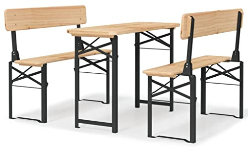 Mokuyary Set di 3 tavoli da birra, pieghevoli, in legno massiccio, per giardino, terrazza, balcone