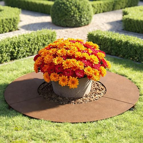 YRHome Bordo per prato in acciaio corten, bordo per aiuole con effetto ruggine, diametro 90/120 cm, anello per tagliaerba per alberi e arbusti, resistente alle intemperie, per la protezione degli