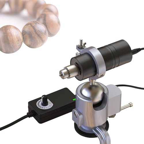 Mini Wood Lathe Beads Polishing Machine, 80W Metal Milling Lathe with Stand, Woodworking Model Making Tool with Adjustable Speed, One-Click Pause/Start, for Bead Polishing and Rounding