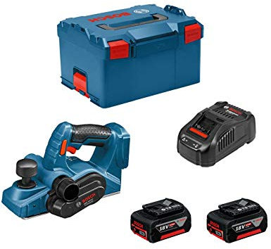 Bosch Professional 06015A0304 GHO 18 V-LI Akku-Hobel, 2 x 5,0 Ah Akku, Schnellladegerät, L-Boxx, 18 V