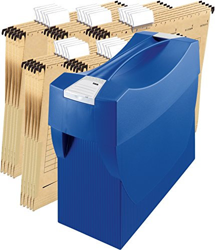 HAN Hängemappenbox SWING-PLUS mit Deckel, Das mobile Büro. Innovatives Design für 20 Hängemappen, integrierter Köcher (Blau + 25 Mappen)