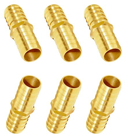 JoyTube Brass Hose Barb Fitting Metals Splicer Mender, 1/2 Barb Hose Union Fuel Gas Water Air (Pack of 6)