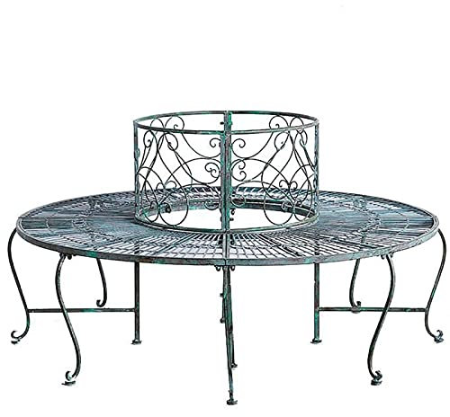 Gartenbaumbank Sitzbank, Sitzbank Aus Pulverbeschichtetem Stahl Garten Outdoor Runde Baumbänke, Wetterfeste Garten Rundbank, Grün