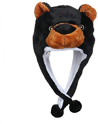 JK Home Bonnet Animaux Chapeau Ski Peluche Adulte Enfant Ours Noir