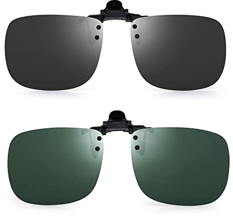 JM Clip Occhiali da Sole Polarizzata con Lenti Flip Up Senza Montatura per Occhiali da Vista Grigio+Verde