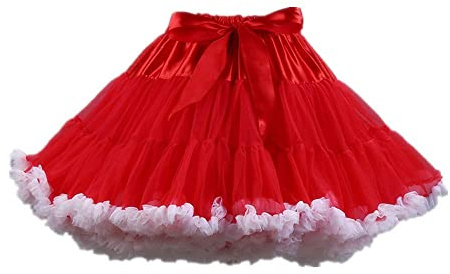 Homipooty Jupon tutu en tulle à taille élastique pour femme, multi-couches, jupe bouffante pour cosplay, longueur 40 cm, tour de taille 56-100 cm, rouge/blanc, 56-100cm